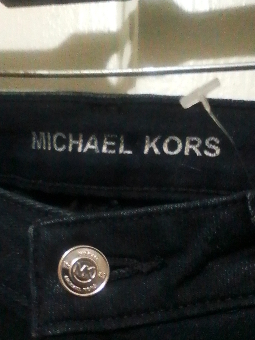 Michael Kors Women's Black Jeans w Silver Logo Button Signature Sz 4 Fits 6 NWT